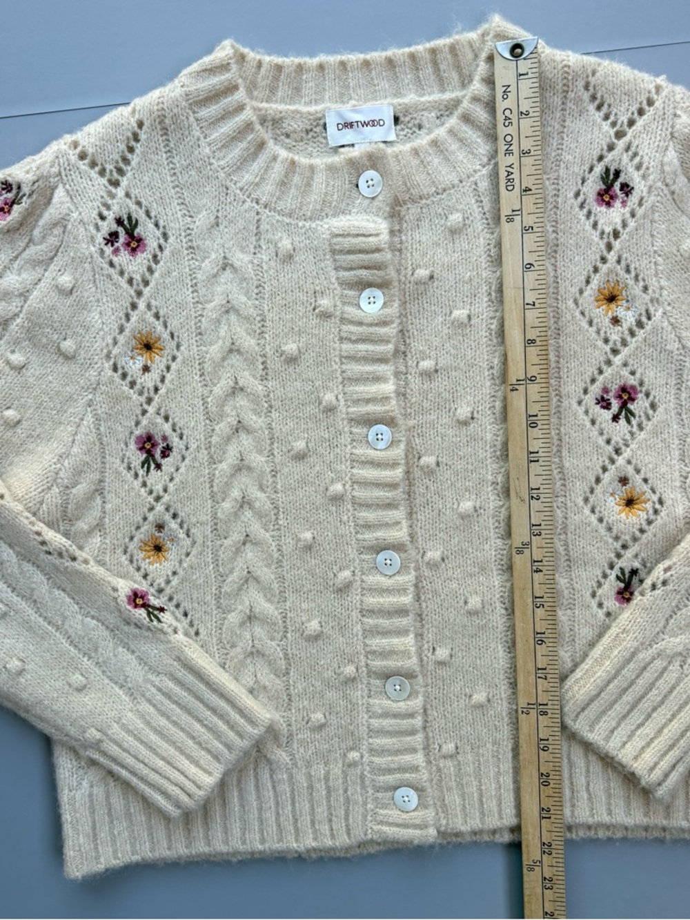 Driftwood Wool Mohair Penny Sweater Cardigan Cream Bliss Embordered Cottagecore - Picture 9 of 14